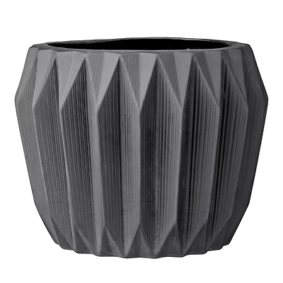 Hello Honey® 8" Round Gray Fluted Ceramic Flower Pot