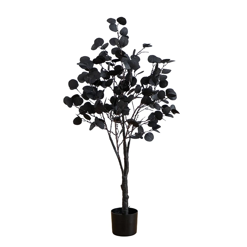 4ft. Pre-Lit Artificial Halloween Black Eucalyptus Tree with 160 Orange & Purple LED Lights