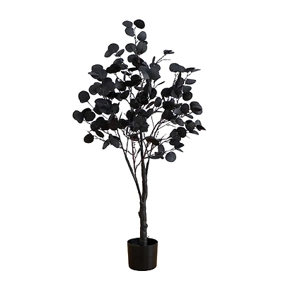 4ft. Pre-Lit Artificial Halloween Black Eucalyptus Tree with 160 Orange & Purple LED Lights