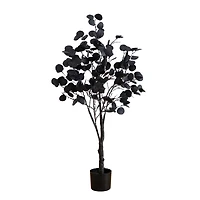 4ft. Pre-Lit Artificial Halloween Black Eucalyptus Tree with 160 Orange & Purple LED Lights