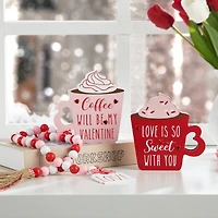 Glitzhome® Wooden Valentine's Coffee Cup Table Décor Set