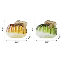 Glitzhome® Green & Amber Crackle Glass Short Pumpkin Set