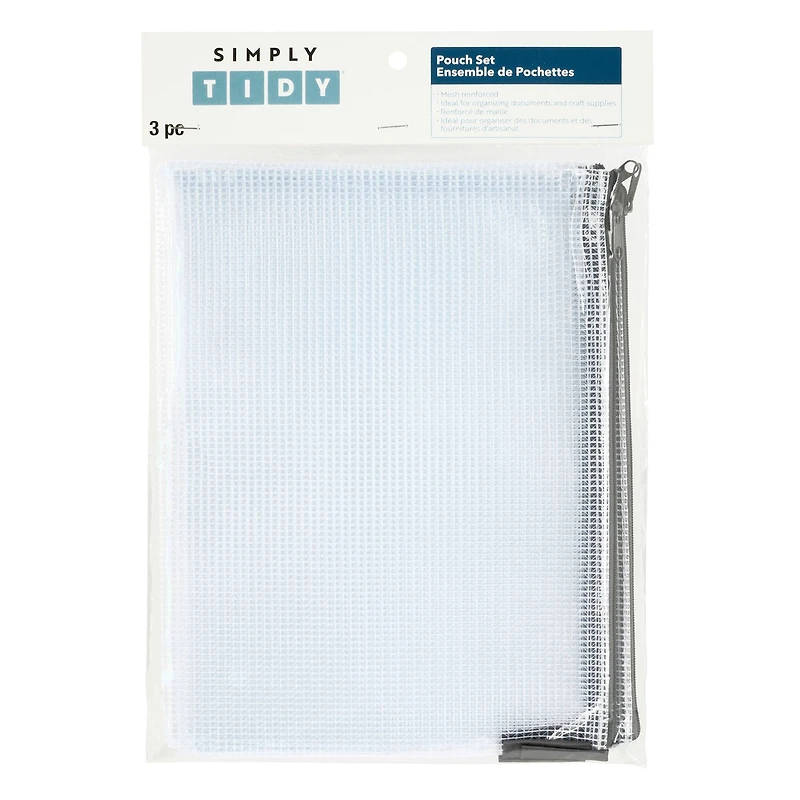 10" Gray Mesh Accessory Zipper Pouches by Simply Tidy®, 3ct.
