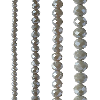 12 Packs: 4 ct. (48 total) Gray Faceted Glass Rondelle Bead Strands by Bead Landing™