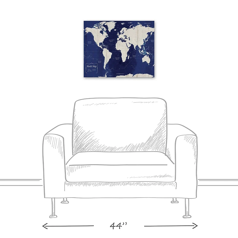 Navy Blue World Map 20" x 16" Canvas Wall Art