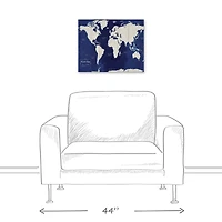 Navy Blue World Map 20" x 16" Canvas Wall Art