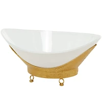CosmoLiving by Cosmopolitan 23" White Glass Hammered Kitchen Serving Bowl with Gold Metal Stand
