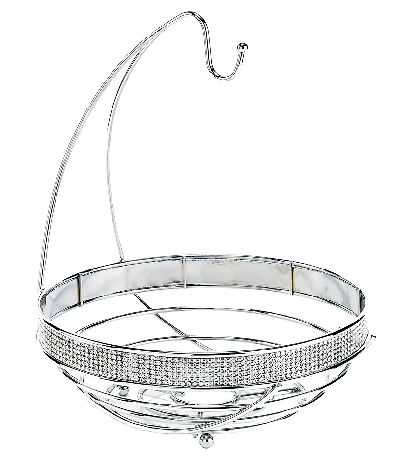 Kitchen Details Round Chrome Pave Diamond Fruit Basket with Banana Tree