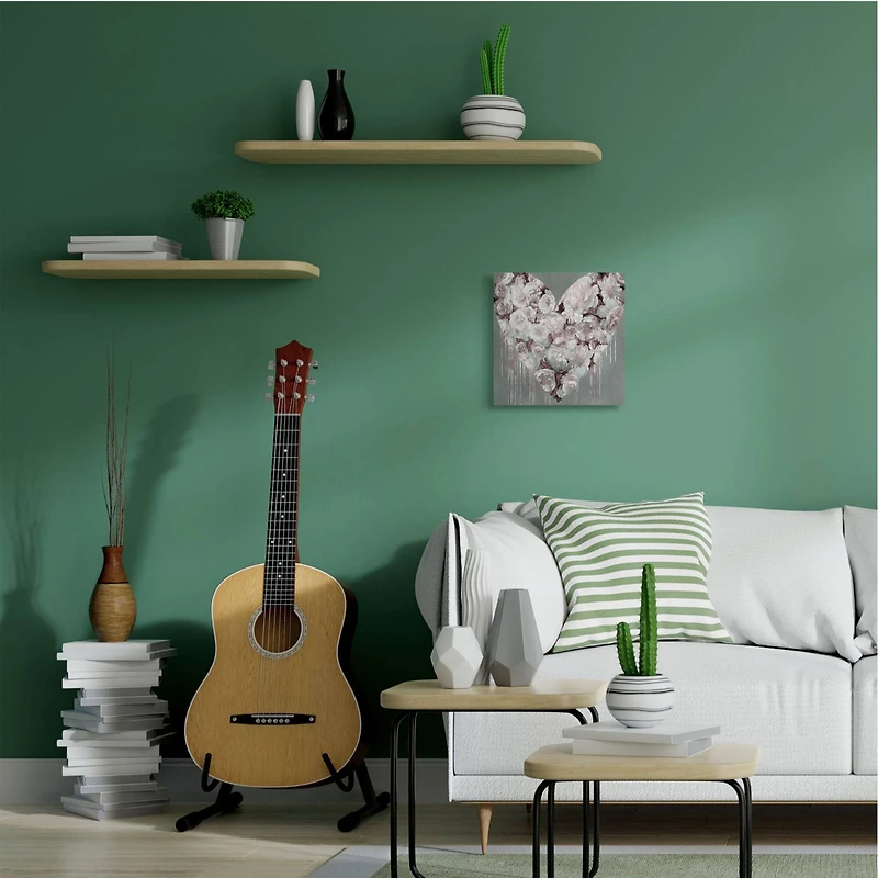 Stupell Industries Pink Rose Heart over Grey with Paint Drip Canvas Wall Art