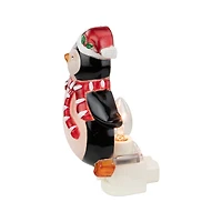 6" Black and Red Happy Penguin in Santa Hat Christmas Night Light