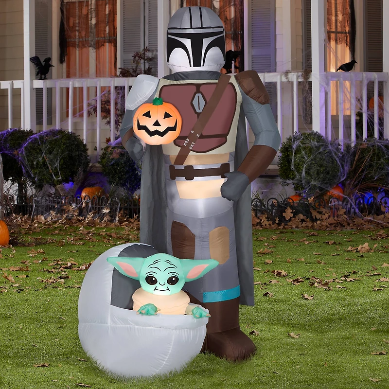 6.5ft. Airblown® Inflatable Halloween Star Wars Mandalorian & The Child with Pumpkin