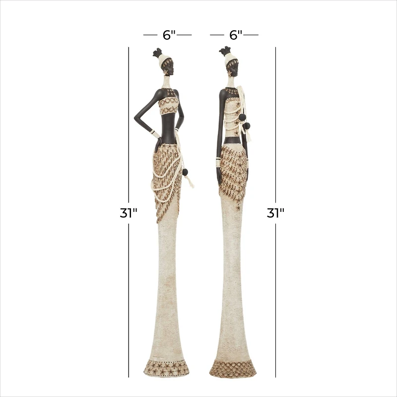 Set of 2 White Stone Contemporary Sculpture 6", 31"