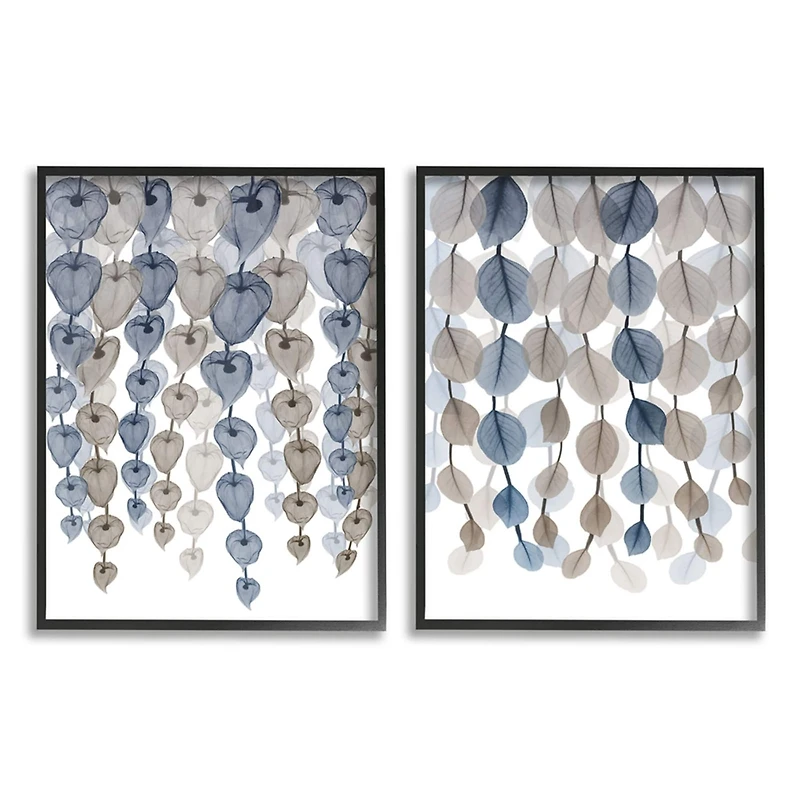 Stupell Industries Neutral Blue & Brown Falling Vines Framed Wall Art Set