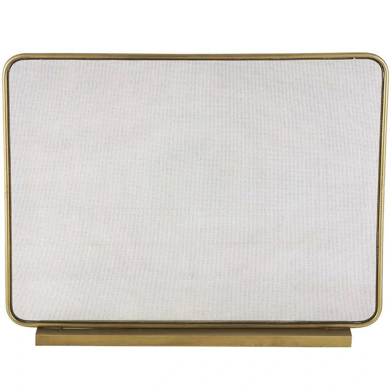 37.75" Gold Metal 1-Panel Living Room Fireplace Screen with Rounded Edges and Rectangular Base