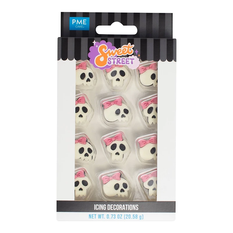 PME Cake Sweet Street® Skulls with Pink Bows Icing Decorations