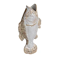 Hello Honey® 11.75" White & Tan Reactive Glaze Stoneware Fish Shaped Wall Vase