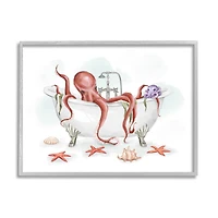 Stupell Industries Red Octopus Nautical Claw Bath Sea Shells in Frame Wall Art