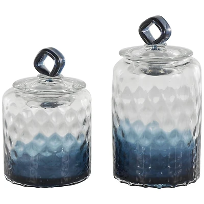 Glass Geometric Faceted Ombre Decorative Jars with Diamond Knobs
