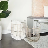 Set of 2 Silver Iron Contemporary Storage Basket, 17" x 13" x 13"