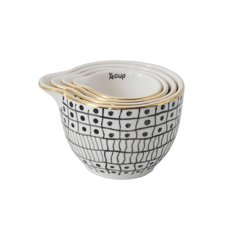 Hello Honey® Black & White Stoneware Measuring Cups with Gold Electroplating, 4ct.