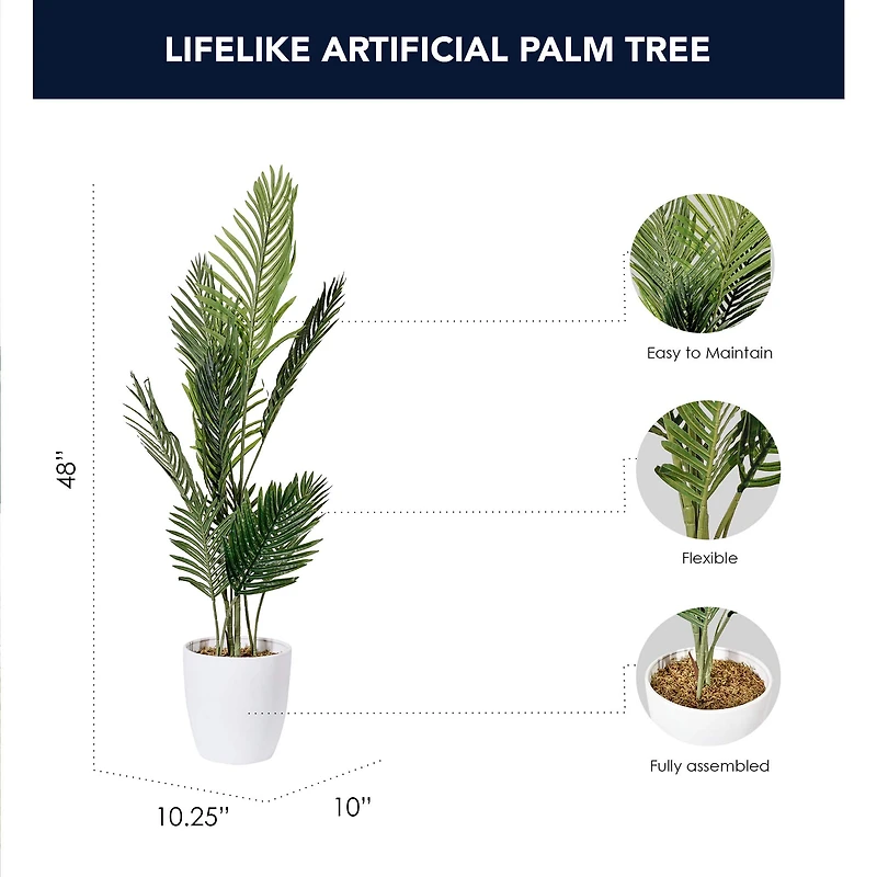 American Art Decor 4ft. Palm Tree in White Ceramic Pot