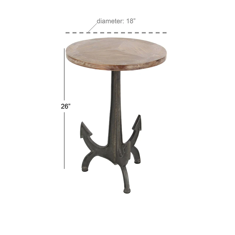 2ft. Black Iron and Wood Coastal Accent Table