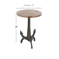2ft. Black Iron and Wood Coastal Accent Table