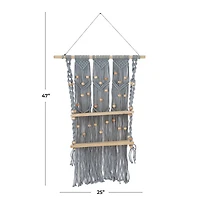 The Novogratz Gray Cotton Handmade 2 Shelves Macrame Wall Shelf 25" x 6" x 47"