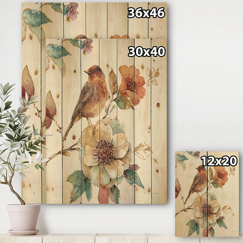 Designart - Farmhouse Bird on Flower Branch