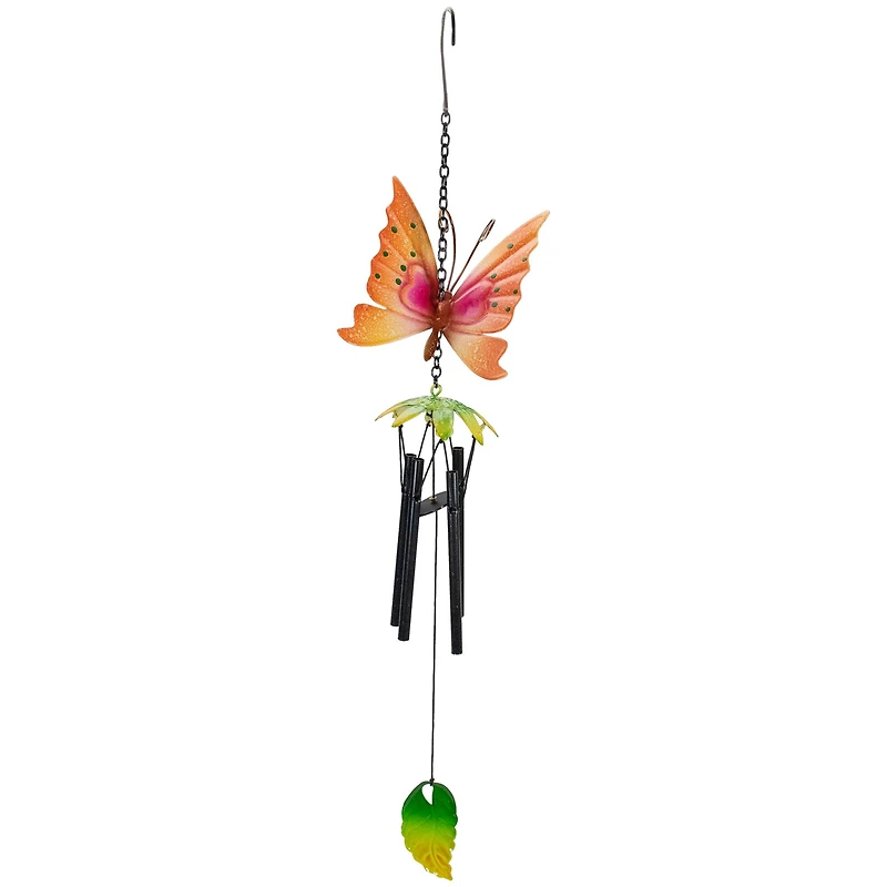 19" Orange Metal Butterfly Outdoor Garden Windchime