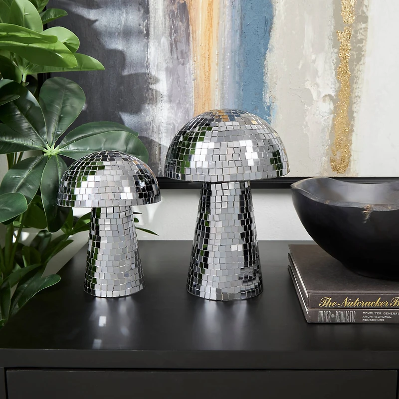 Silver Glass Mushroom Sculpture Set