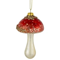 Sequined Mushroom Glass Christmas Ornament - 5" - Red and Gold Finish