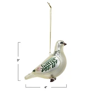 Hello Honey® 4" White & Green Glass Dove Ornament