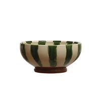 Hello Honey® 10.5" Round Hand-Painted Stoneware Footed Bowl with Stripes & Reactive Glaze