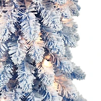 7ft. Pre-Lit Flocked Blue Artificial Alpine Pencil Christmas Tree, Clear Lights