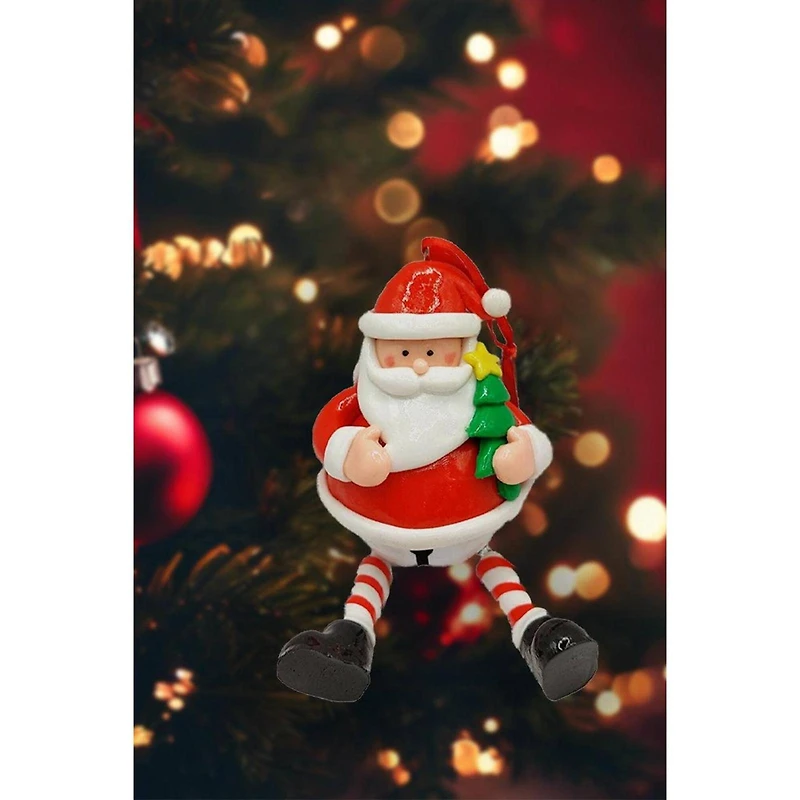 Wizardi 5.31" Glossy Gingerbread Santa Ornament with Dangling Legs and Bell