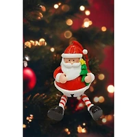 Wizardi 5.31" Glossy Gingerbread Santa Ornament with Dangling Legs and Bell