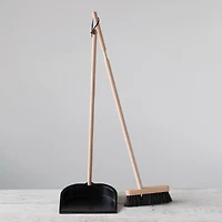 Hello Honey® Natural & Black Beech Wood Broom & Standing Metal Dust Pan Set