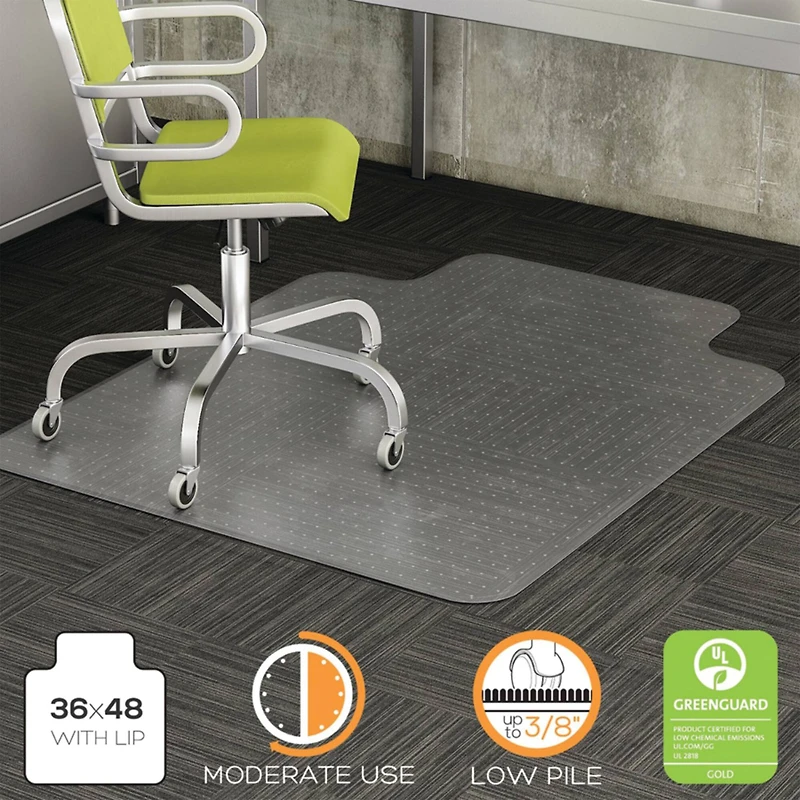 Deflecto Low Pile Chair Mat With Lip For Carpets, 36" x 48"