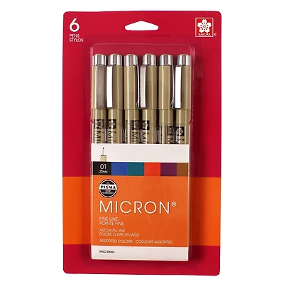 Sakura Pigma Micron Pen Set, 6-Colors, .25mm