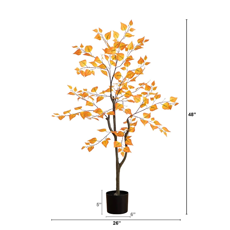 4ft. Orange Autumn Birch Leaf Artificial Potted Tree