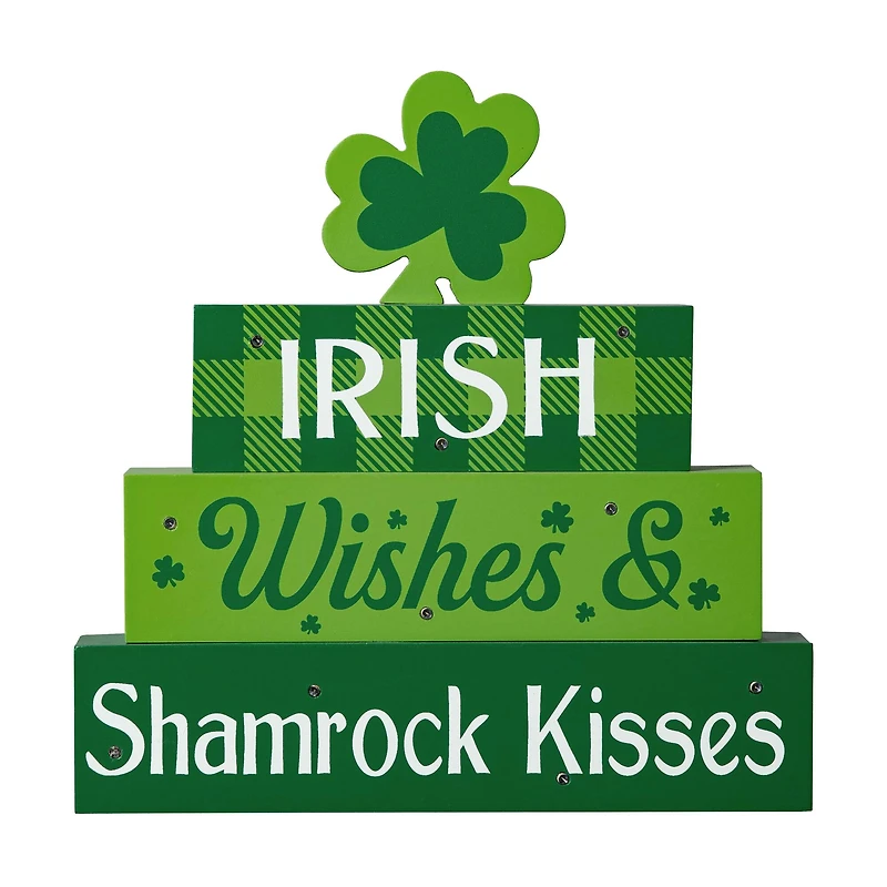 Glitzhome® 11.5'' Lighted St. Patrick's Wooden Block Table Sign