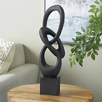20" Black Polystone Abstract Intertwined Loop Sculpture with Block Base