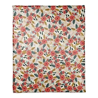 White Throw Blanket with Blush Floral Pattern