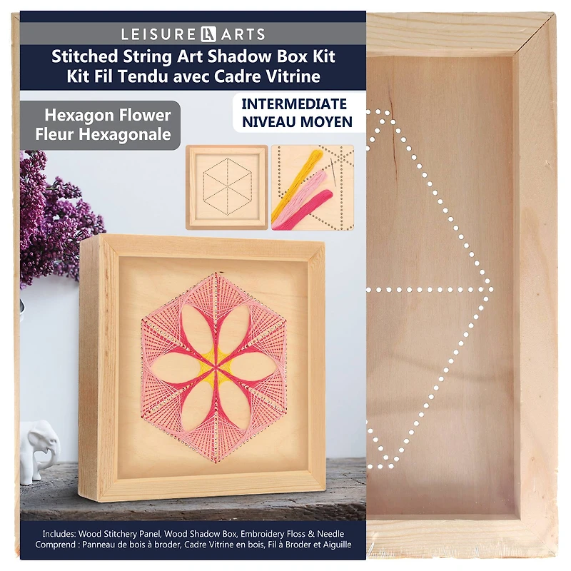 Leisure Arts® Hexagon Flower Stitched String Art Shadow Box Kit