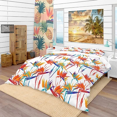 Designart 'Imprints Strelitzia Flowers Mix Repeat Pattern' Tropical Bedding Set