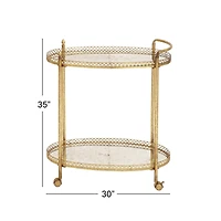 Gold Iron and Glass Traditional Bar Cart, 35" x 30" x 16"