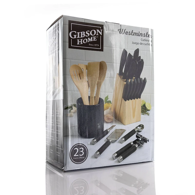 Gibson Home® Westminster 23-Piece Black Carbon Stainless Steel Cutlery Set with Kitchen Tools