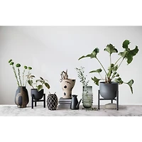 15" Gray Textured Metal Planter Pot with Stand