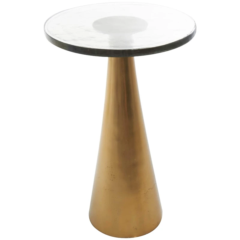 22" Gold Aluminum Geometric Cone Accent Table with Glass Tabletop
